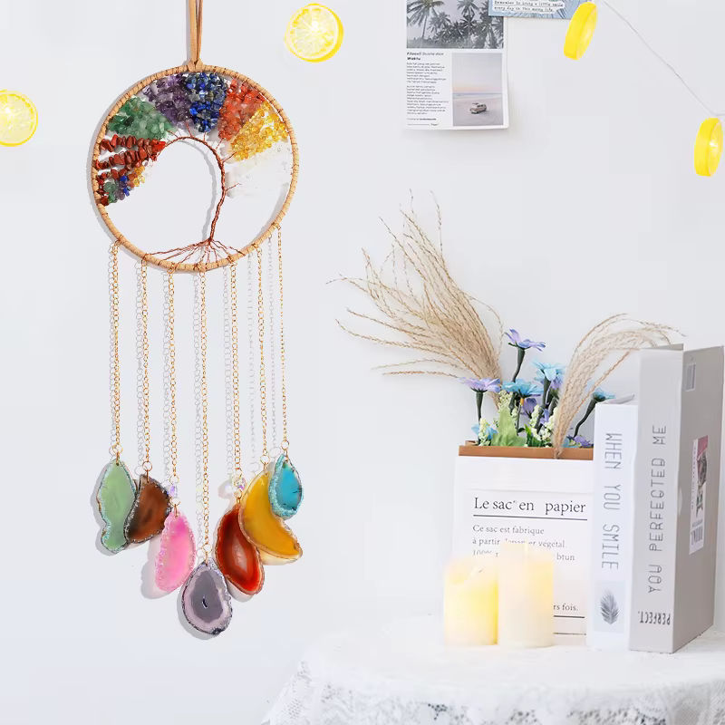 Arbre de vie 7 Chakra pierre capteur de rêves cristal de guérison cadeau