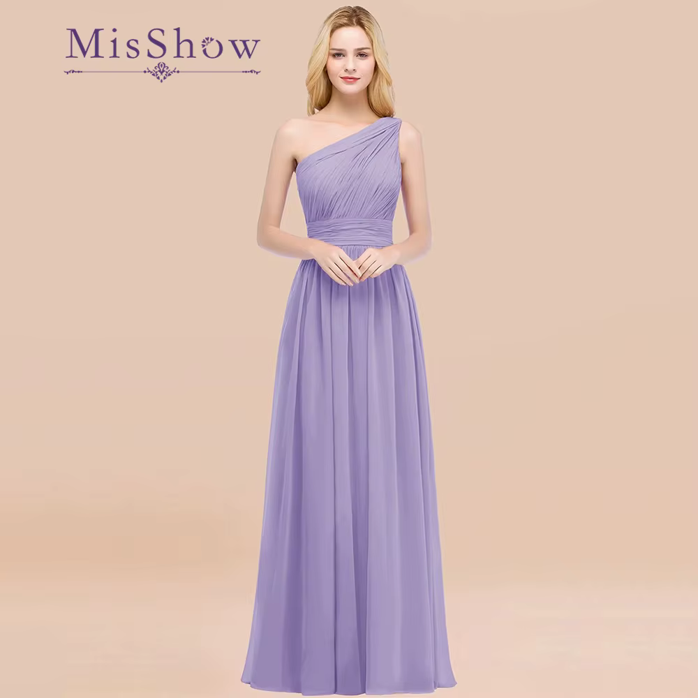 Misshow-Robe de Demoiselle d'Honneur en Mousseline Plissée pour Femme
