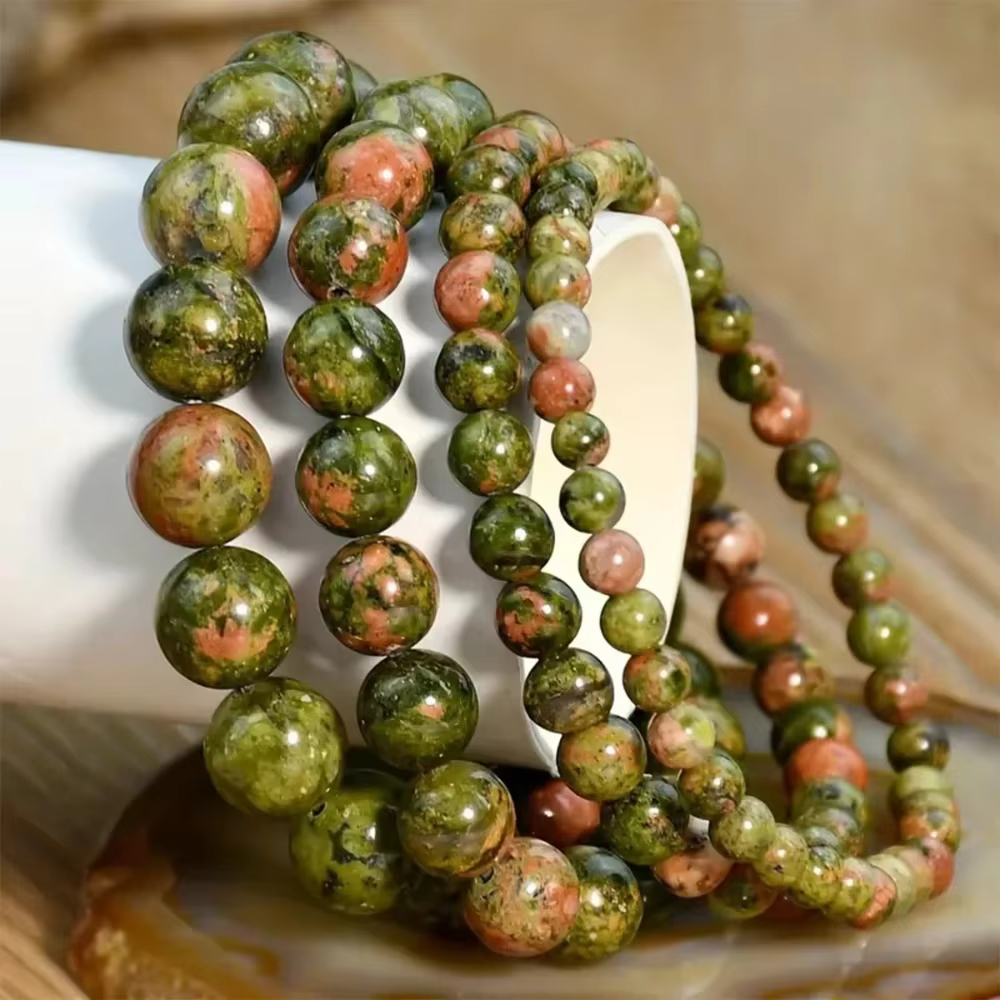 Bracelets en perles de pierre Unakite naturelle pour femmes