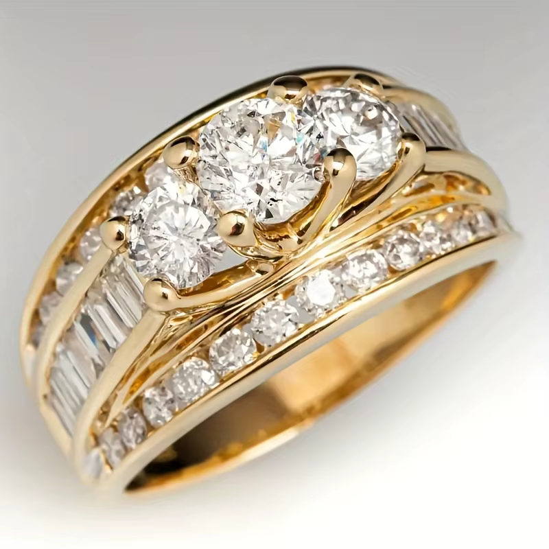 Magnifique bague de fiançailles à trois rangs incrustée de zircone synthétique pour femme
