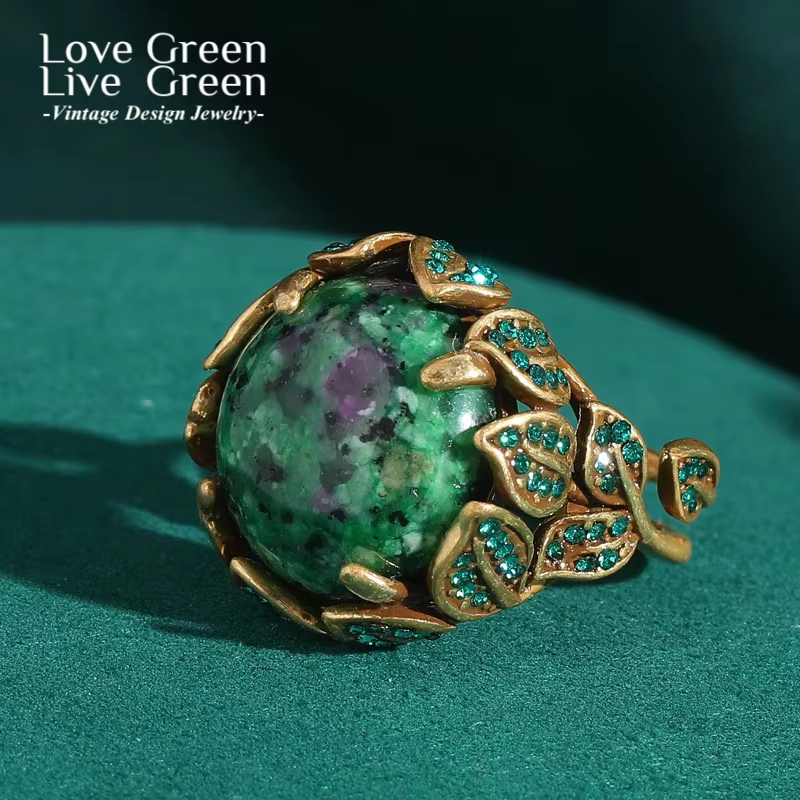 Accessoires Vintage bijoux bague verte pierre femme fiançailles strass couleur or laisser cadeau de fête bohême mariage réglable