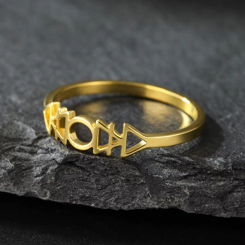 Dawapara – bague avec symboles alchimiques planétaires occults
