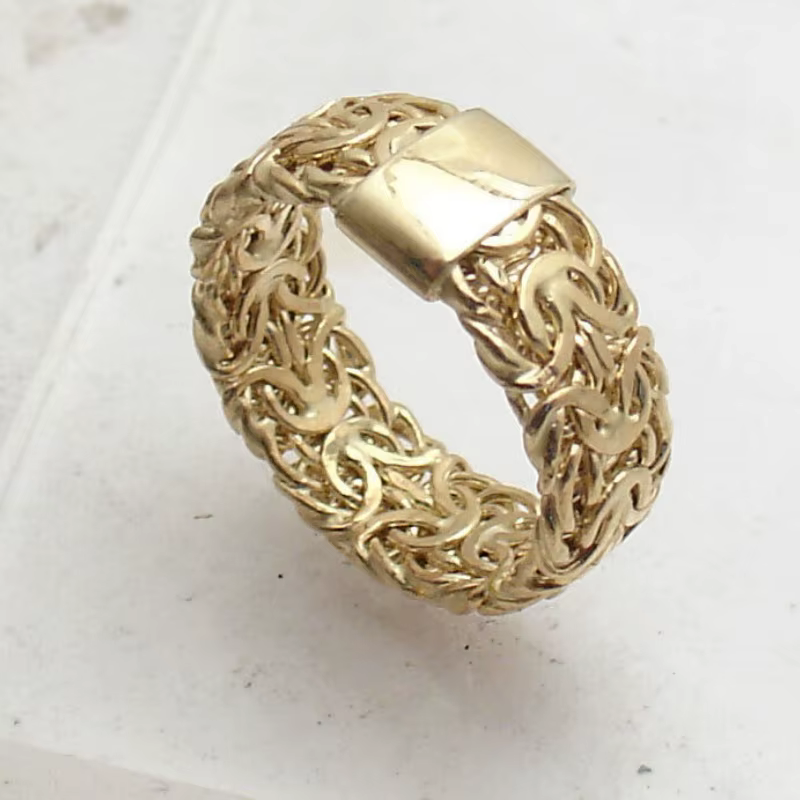 Bague plaquée or style hip-hop vintage en forme de chaîne pour unisexe