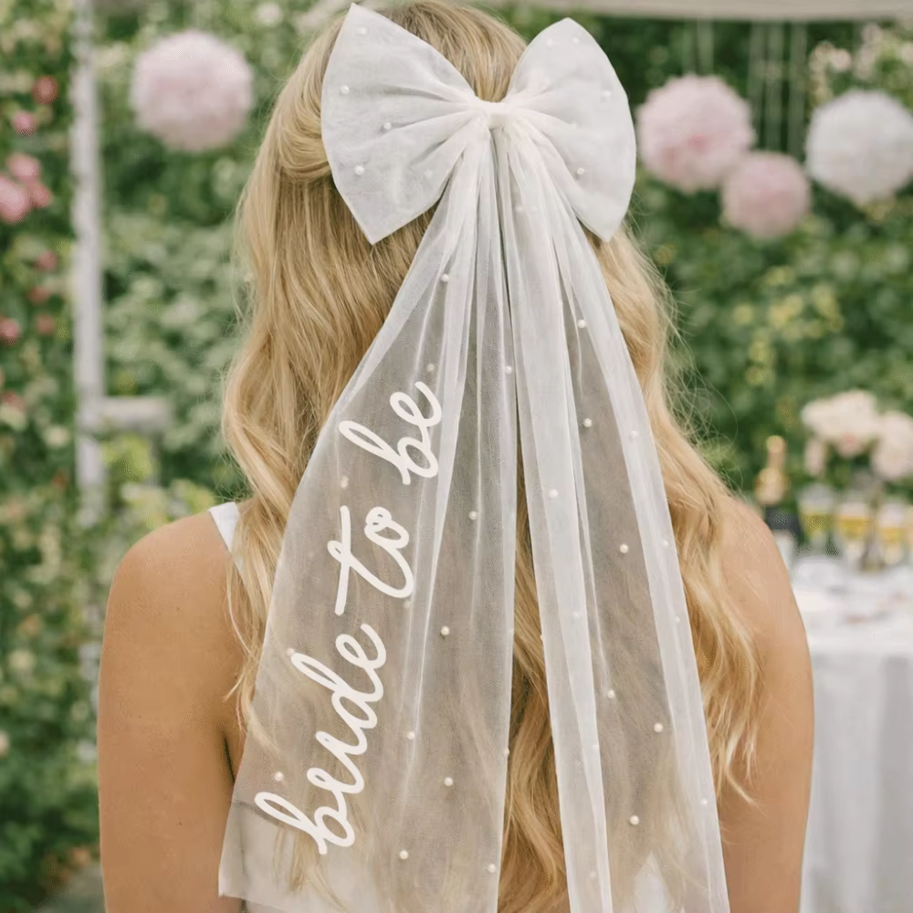 Voile de mariée simple à fleurs avec ruban de perles