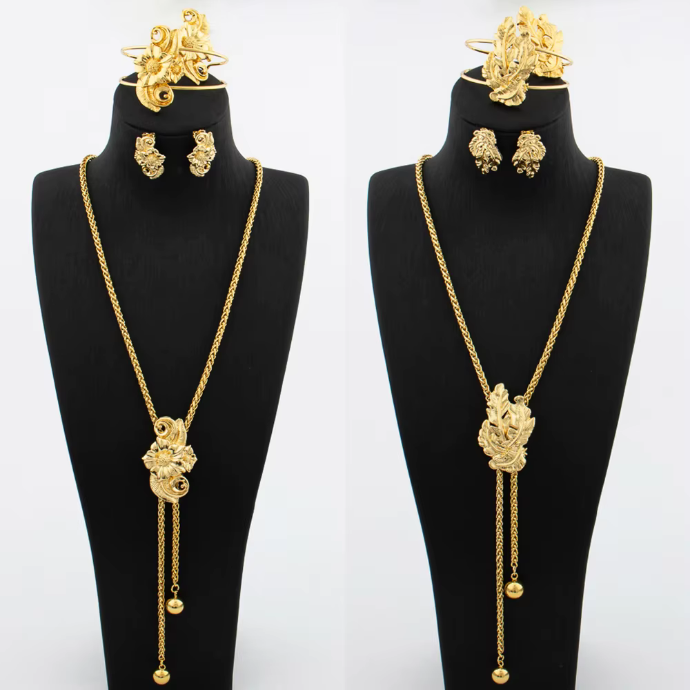 Ensemble de bijoux plaqué or pour femme collier réglable boucle d'oreille en cuivre en forme de fleur
