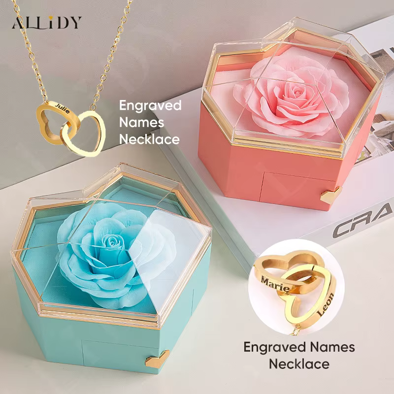 2025 nouveau cadeau de fête des mères pour les femmes personnaliser nom coeur collier Rose boîte à bijoux anniversaire saint valentin cadeaux de fête des enseignants