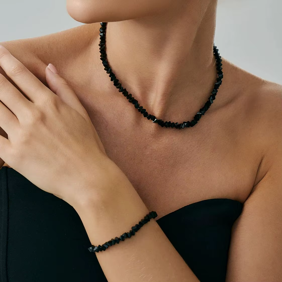 SHIXIN élégant cristal perle chaîne courte collier ras du cou bracelet ensemble de bijoux pour les femmes exquis