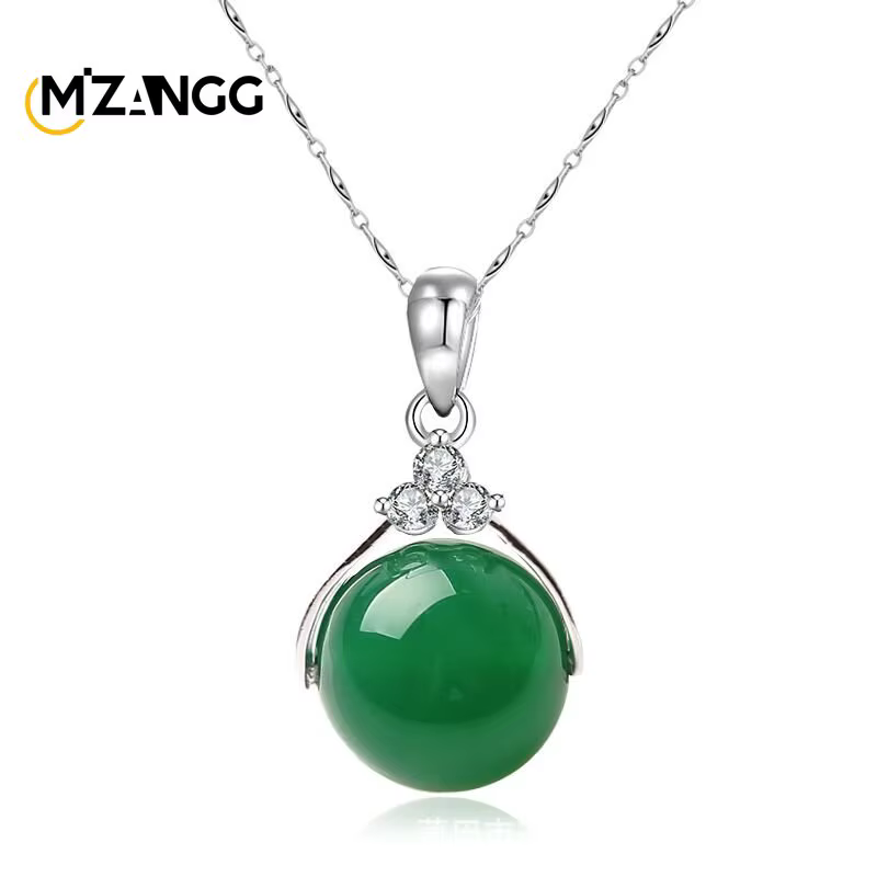 Pendentif rond en agate de calcédoine verte en jade naturel, amulette, mascotte, bijou, cadeau pour femme, collier de luxe personnalisé