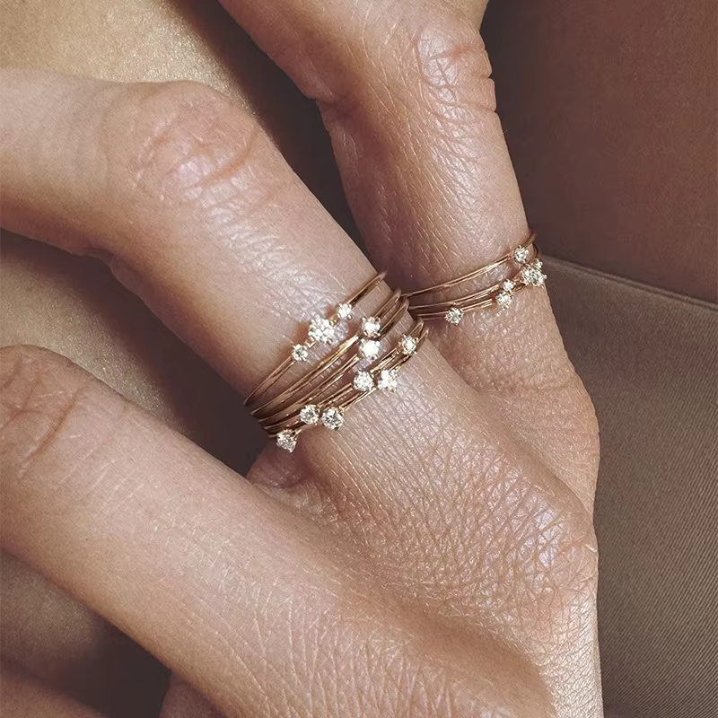 Bague en diamant de style minimaliste Hip hop pour femmes