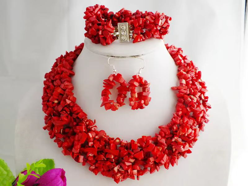 grosses soldes! !! Ensemble de bijoux en corail, collier, boucles d'oreilles, bracelet, élégant, pour fête/mariage, 18 pouces