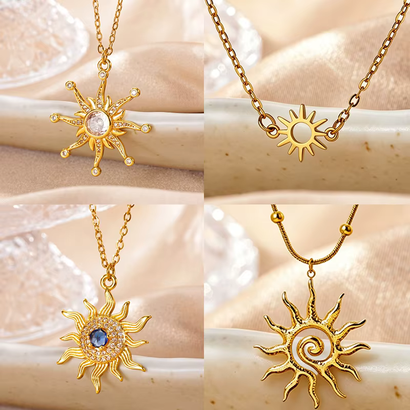 Colliers pendentifs soleil en zircon de luxe pour femmes, plaqués or 18 carats, bijoux de mode, cadeaux