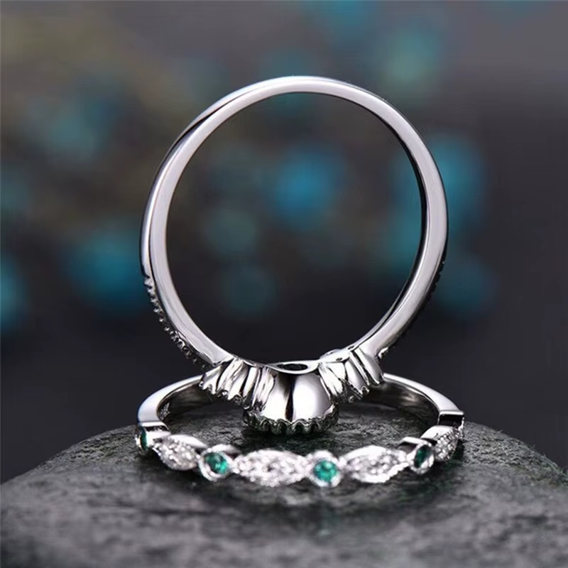 Ensemble de bagues en argent Sterling 925 avec cristaux de Zircon émeraude pour femmes