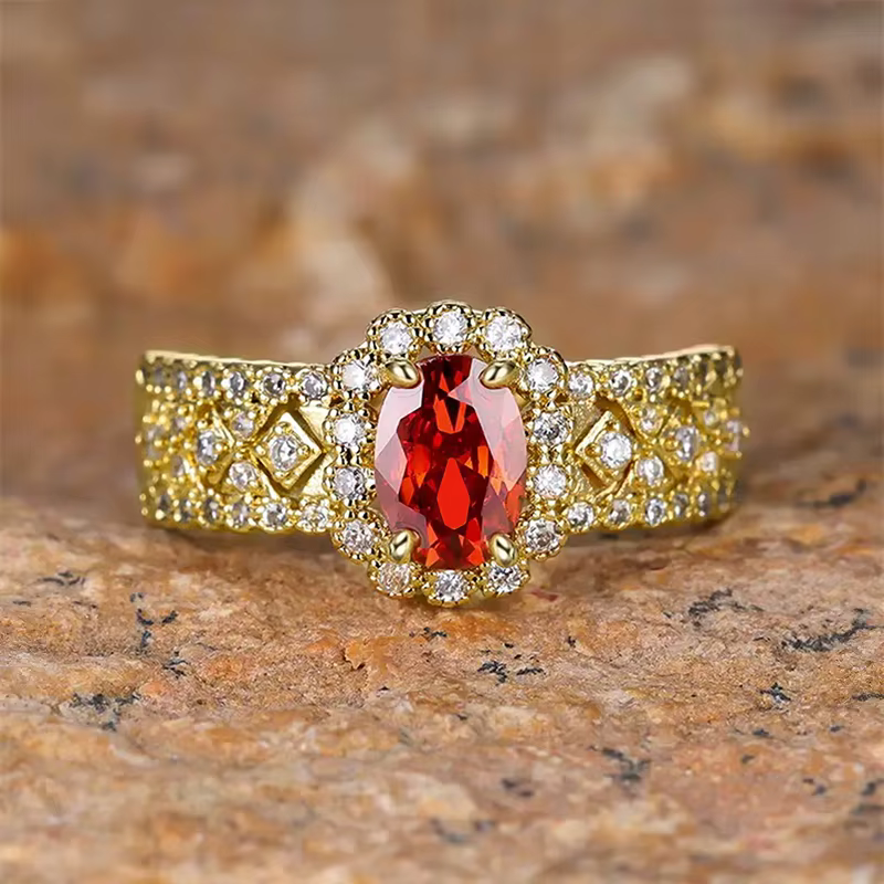 Huitan – magnifique bague couleur or avec zircone cubique grenat pour femmes