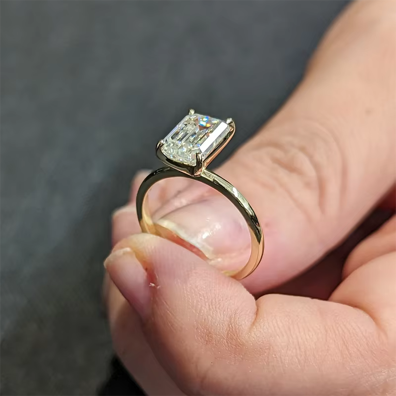 Haute qualité taille émeraude 1ct 2ct 3ct Moissanite Solitaire bague 925 en argent Sterling bagues de fiançailles pour femme fille cadeau d'anniversaire