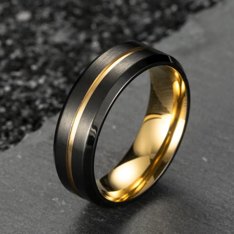 Bagues noires mates double ton brossées pour hommes, en acier titane, personnalité haut de gamme, sens, mode, bijoux charmants