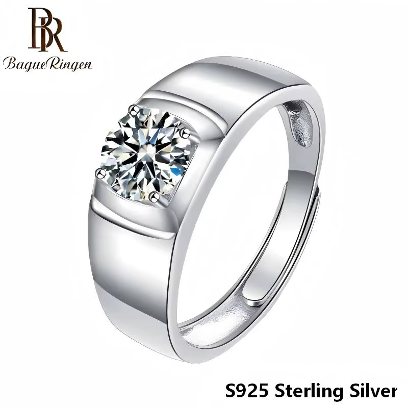 Bague en argent sterling S925 avec moissanite pour homme