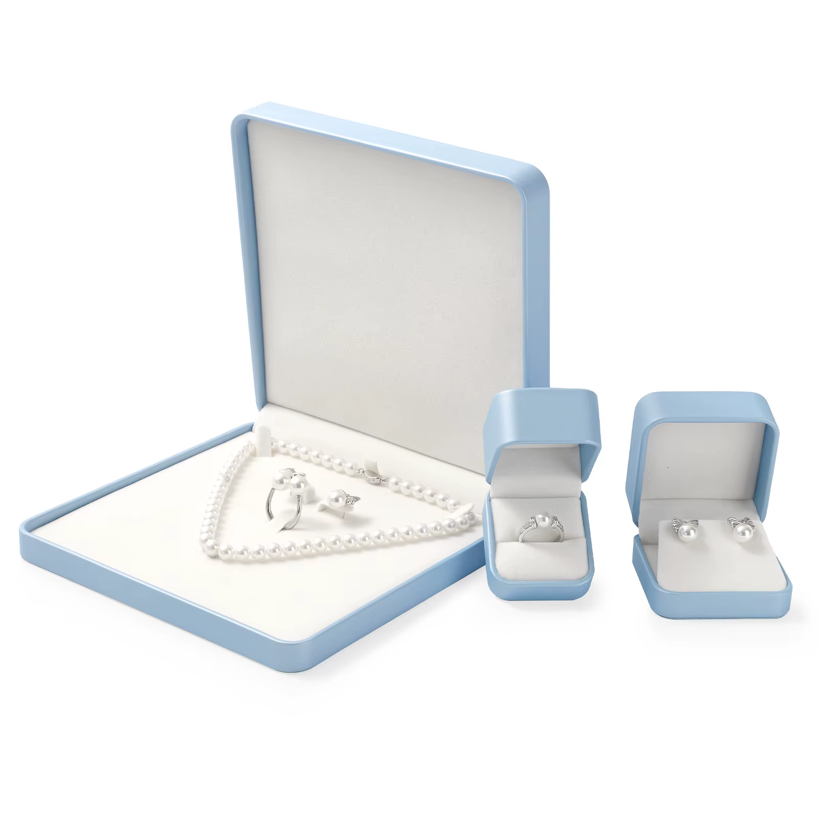 Oirlv Boîte à bijoux bleue de qualité supérieure avec doublure en velours pour colliers/bagues/boucles d'oreilles