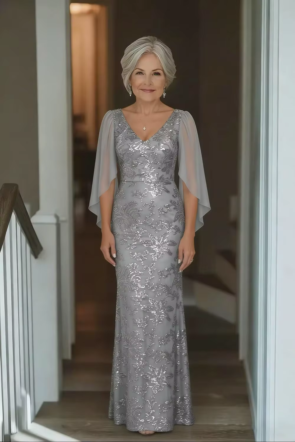 Robe de soirée de mariage à sequins pour la mère de la mariée
