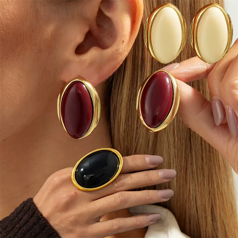 Boucles d'oreilles Vintage en résine rouge pour femmes