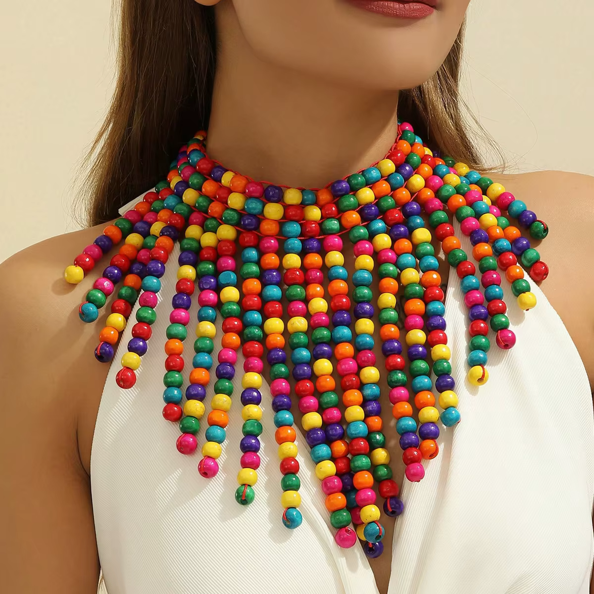 Collier bib en bois coloré fait main