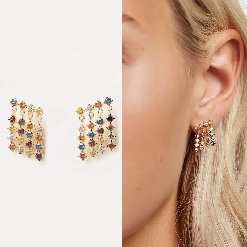 Boucles d'oreilles à pampilles en diamant couleur argent pur s925