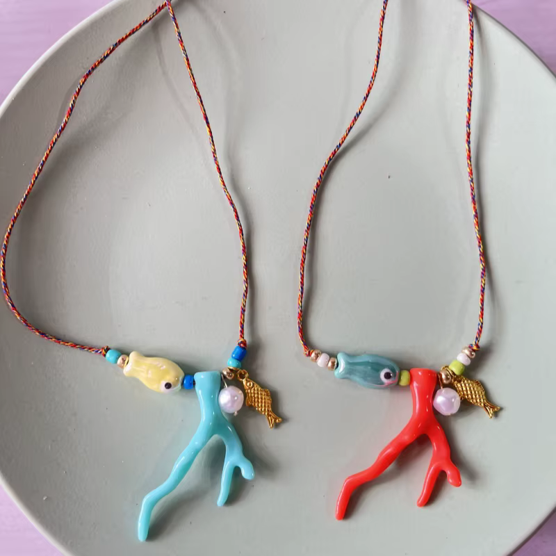 Collier Ras du Cou avec Pendentif Poisson pour Femme, Accessoire Perlé Coloré, Bijoux Cadeau, Y2K, Été, Nouveau