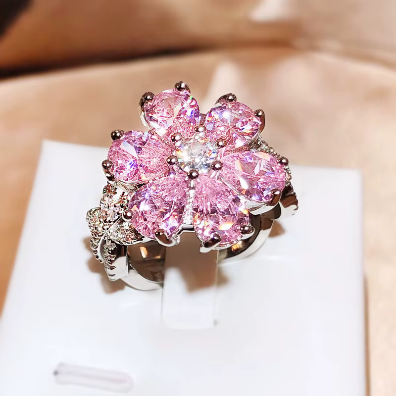 Bague en forme de cœur rose pour femme