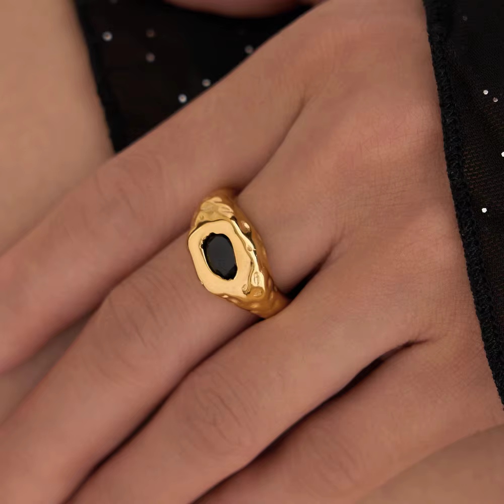 Black Zunderes-Bagues Boho en Relief pour Femme, Bijoux Rétro en Acier Inoxydable Plaqué Or 18k, de Luxe