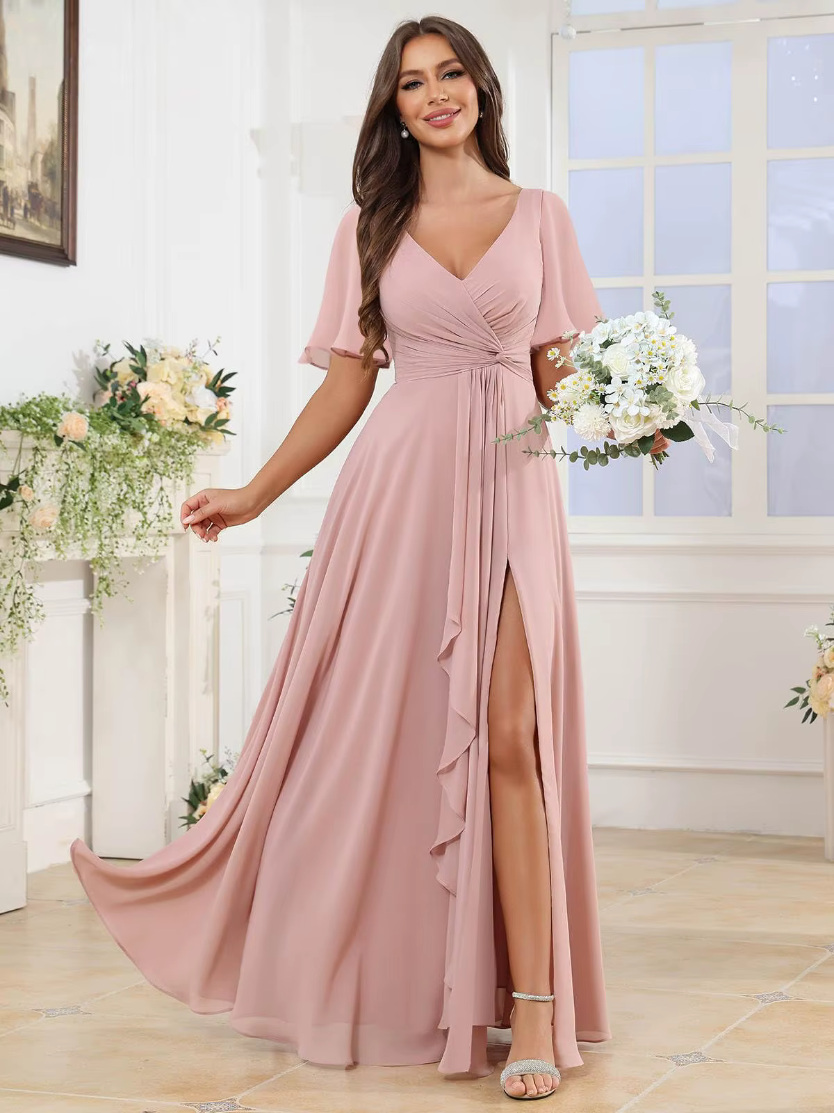 Robes de demoiselle d'honneur élégantes en mousseline de soie