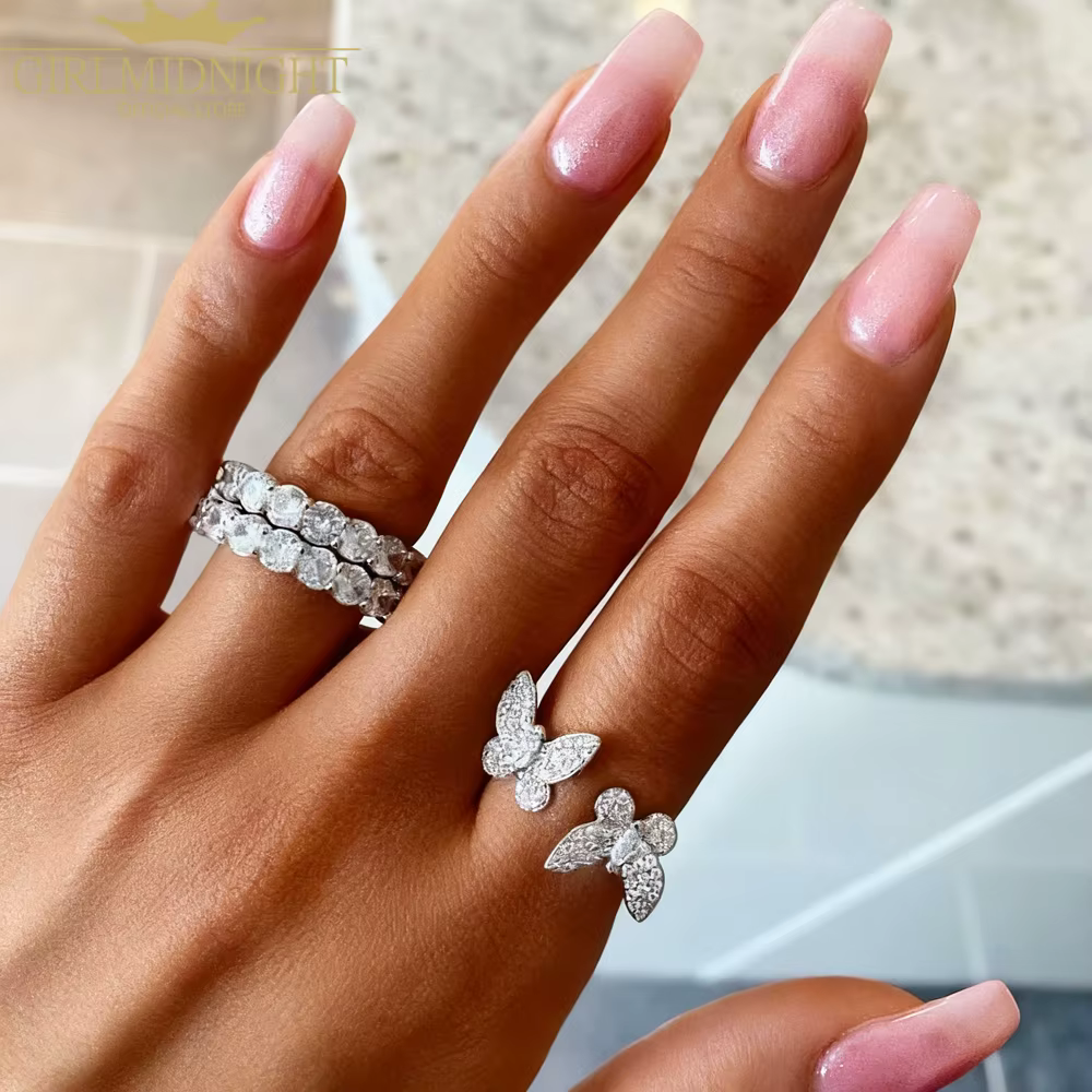 Bague Papillon Double Délicat et Adorable de Haute Qualité pour Femme et Fille