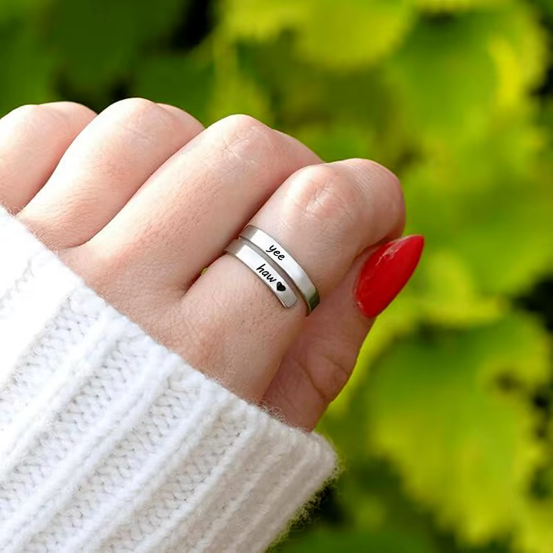 Yee Haw-Bague double couche en acier inoxydable plaqué argent pour femme