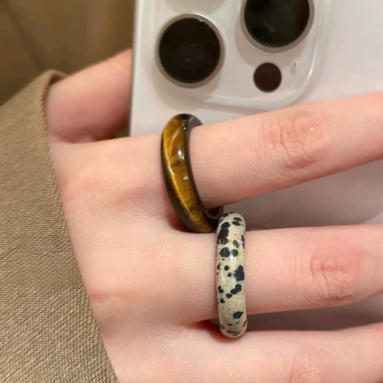 Bague en pierre naturelle Simple et tendance pour femmes