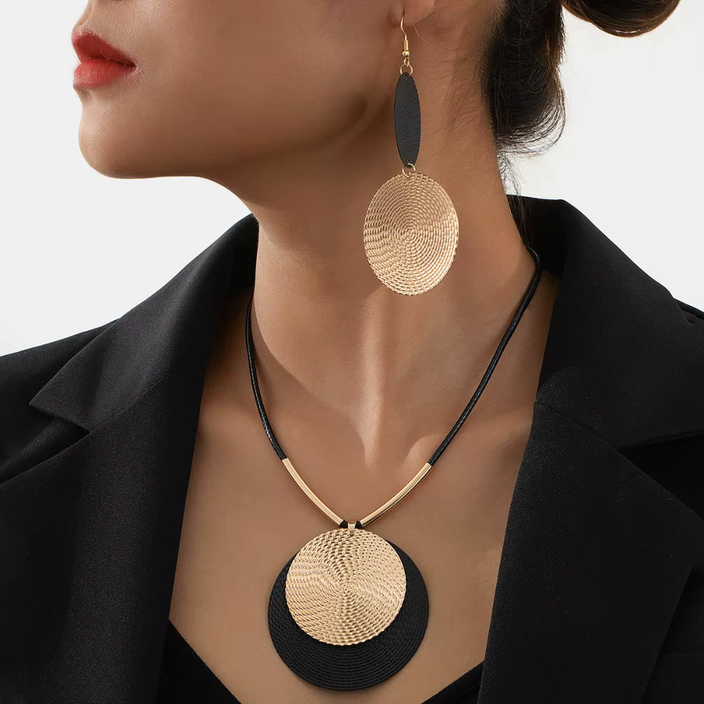 Grand collier pendentif rond Vintage pour femmes