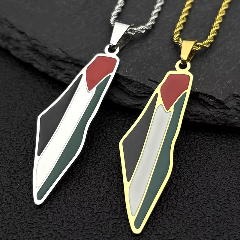 Collier avec pendentif drapeau de la carte de la Palestine arabe islamique pour femmes et hommes