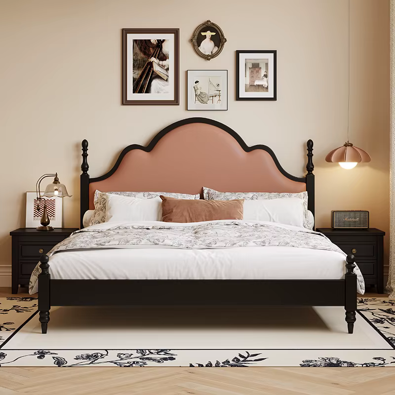 Lit Double de rangement noir haut de gamme chambre moderne Style français lit en bois famille Camarotes Para dortoir meubles de maison
