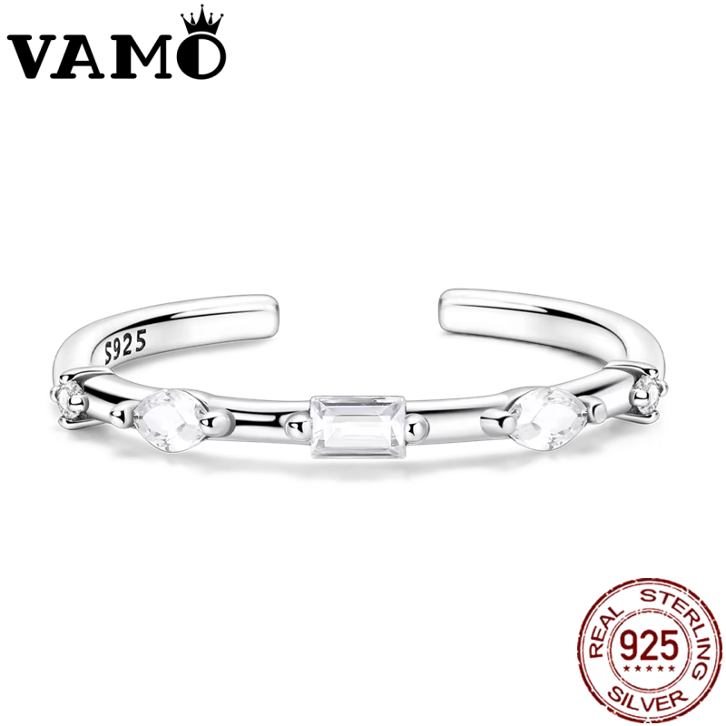 VAMO 925 bagues en argent Sterling brillant gemme femme anneaux ouverts scintillant bague de mariage Grils cadeau d'anniversaire