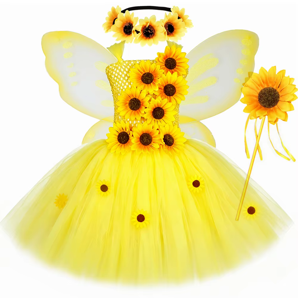 Robe de princesse féerique tournesol pour filles