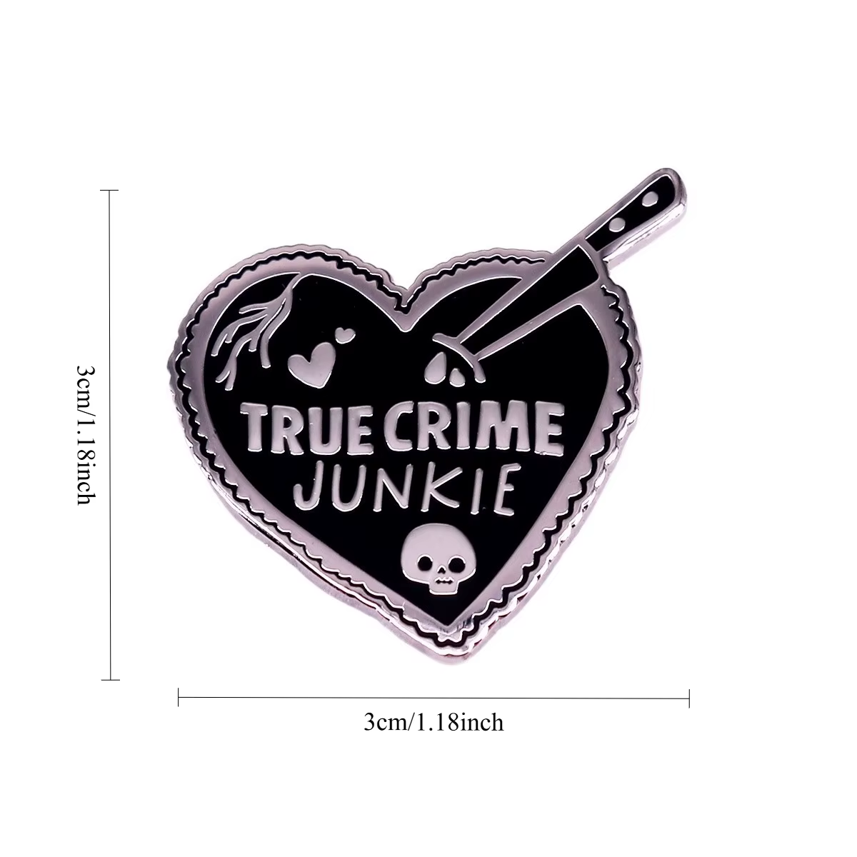 1 pièce Épinglette en émail en forme de cœur « True Crime Junkie » - Design gothique sombre