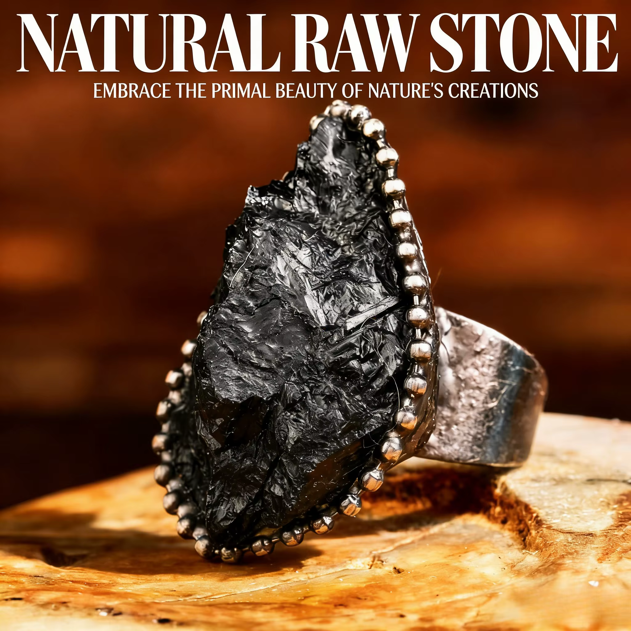Bague en tourmaline noire brute