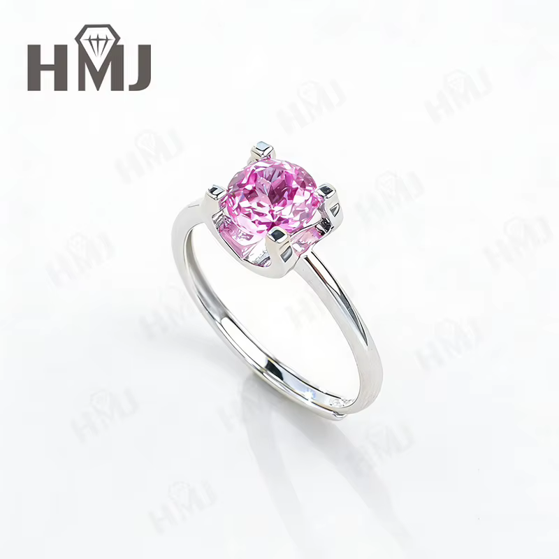 Bague en saphir/padparacha cultivé en laboratoire