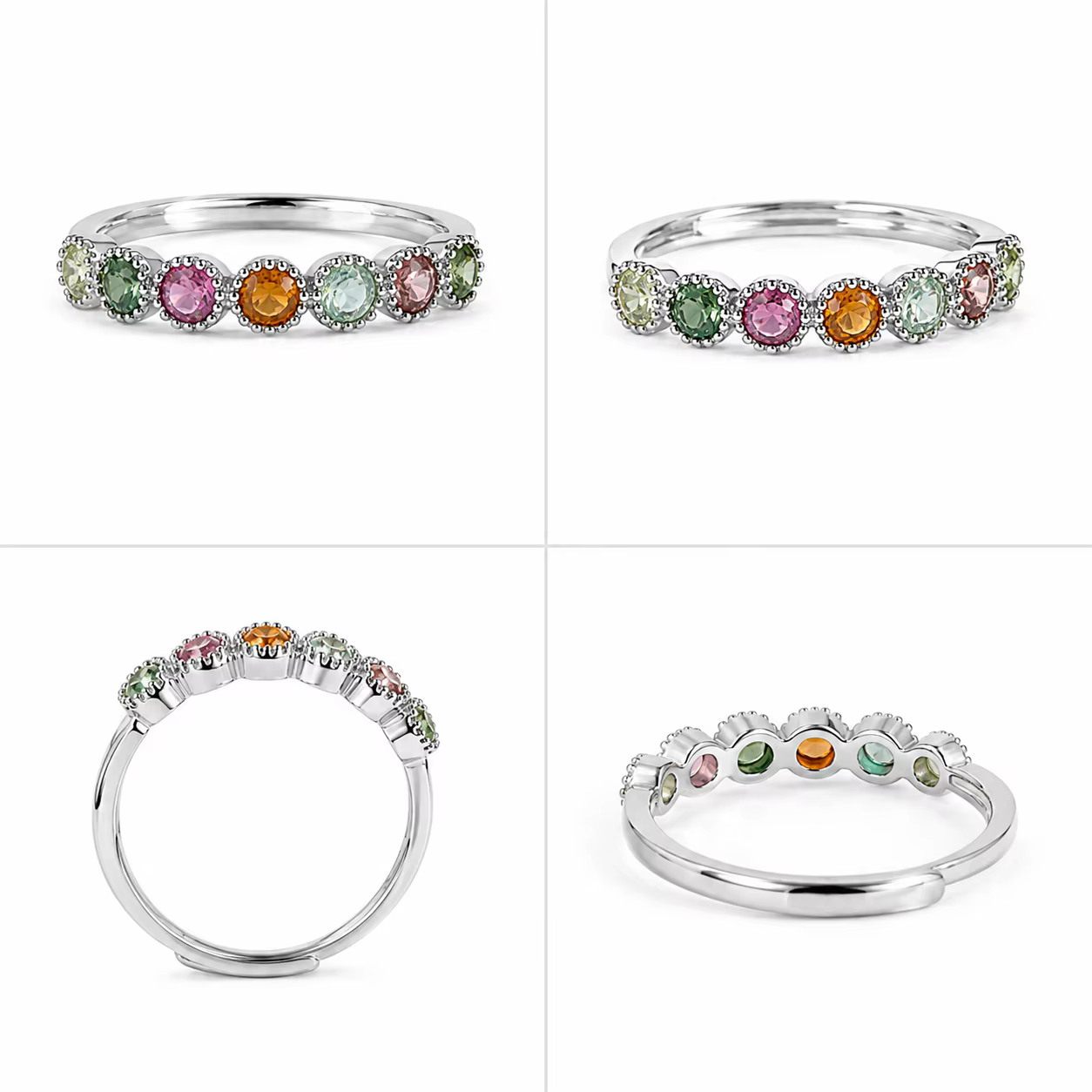 ITSMOS Bague Vintage Multicolore en Tourmaline avec Halo Éternité