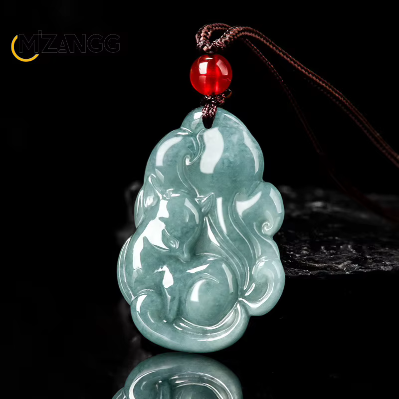 Collier de renard à neuf queues d'eau bleue pour femme, jadéite naturelle authentique, breloque de luxe exquise, mascotte de bijoux, pendentif nickel é