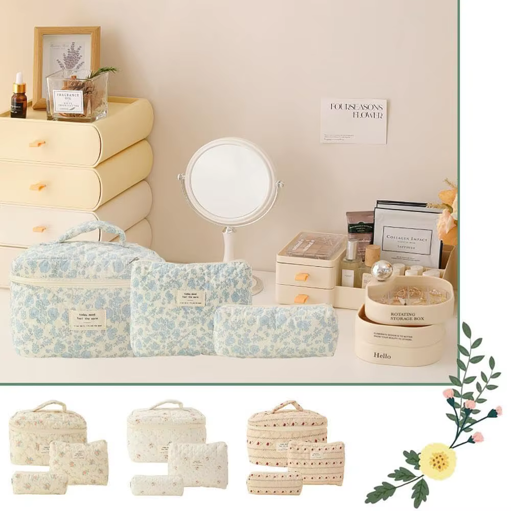 Sac de maquillage en coton matelassé pour femmes