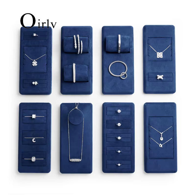 Oirlv-Ensemble d'affichage de bijoux en velours bleu