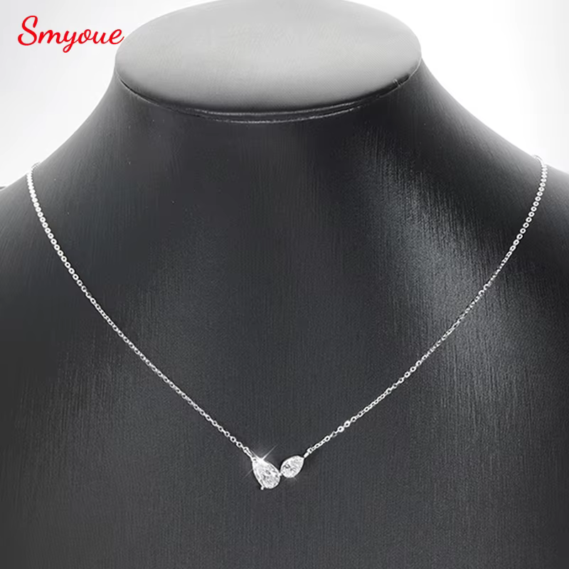Collier Smyoue en moissanite taille poire pour femme, 2 pierres, pendentif diamant de laboratoire, bijoux en argent sterling 925, vente en gros
