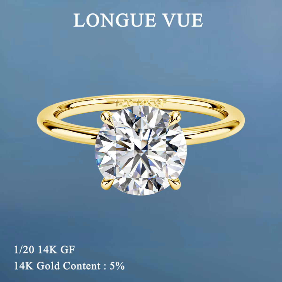 Bague Solitaire Moissanite en or 14K