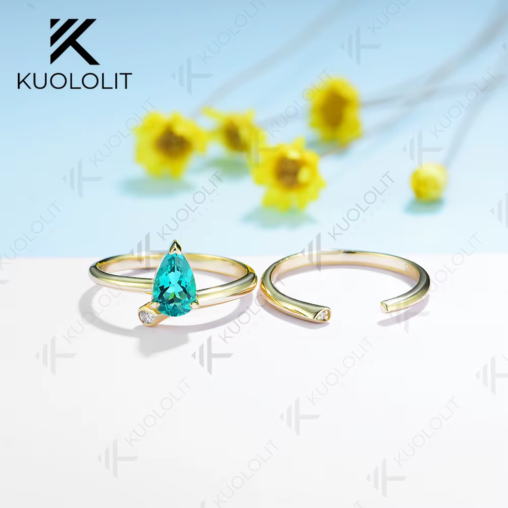 Kuololit1.0CTW Bague en diamant émeraude cultivée en laboratoire pour femme Solid18K14K10K585