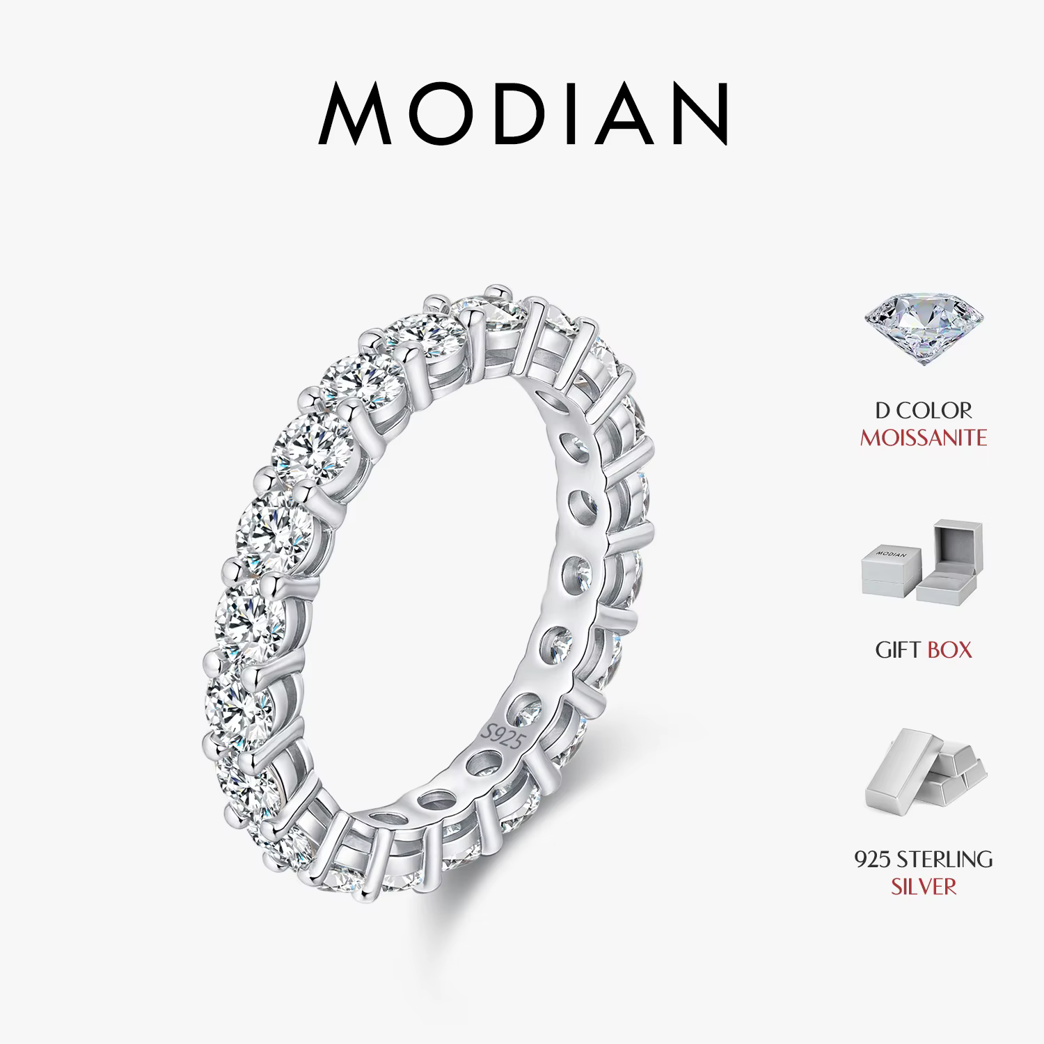 MODIAN éblouissant D couleur Moissanite éternité anneaux 925 en argent Sterling luxe empilable bague de mode pour les femmes bijoux fins