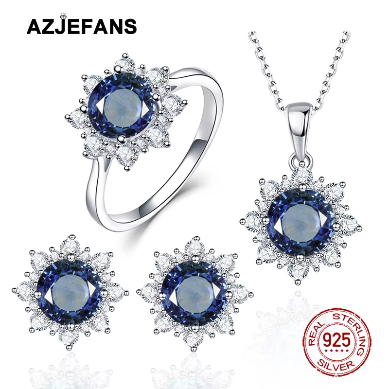 AZJEFANS Colliers, boucles d'oreilles et bagues en argent sterling 925 de qualité supérieure