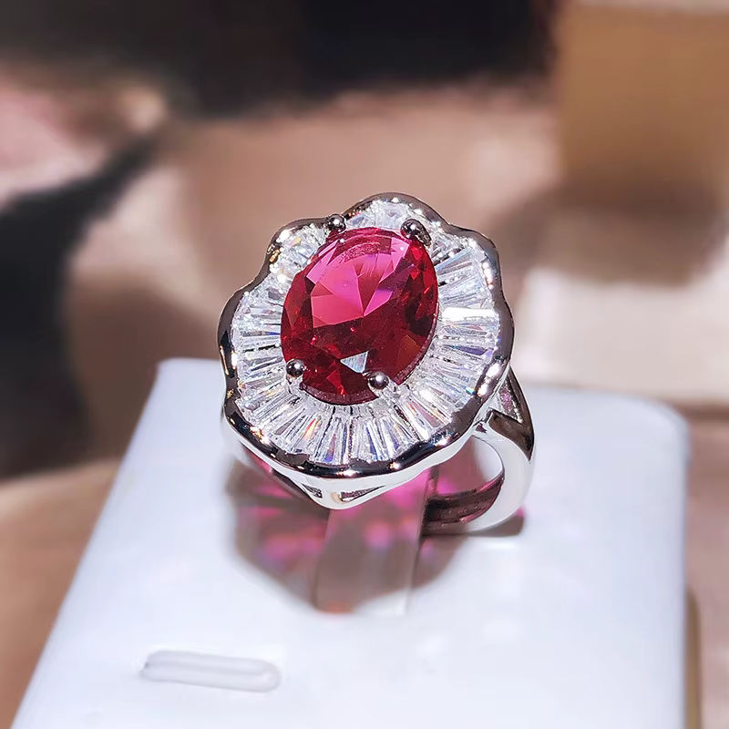 Bague de fiançailles rouge vif de luxe pour femme